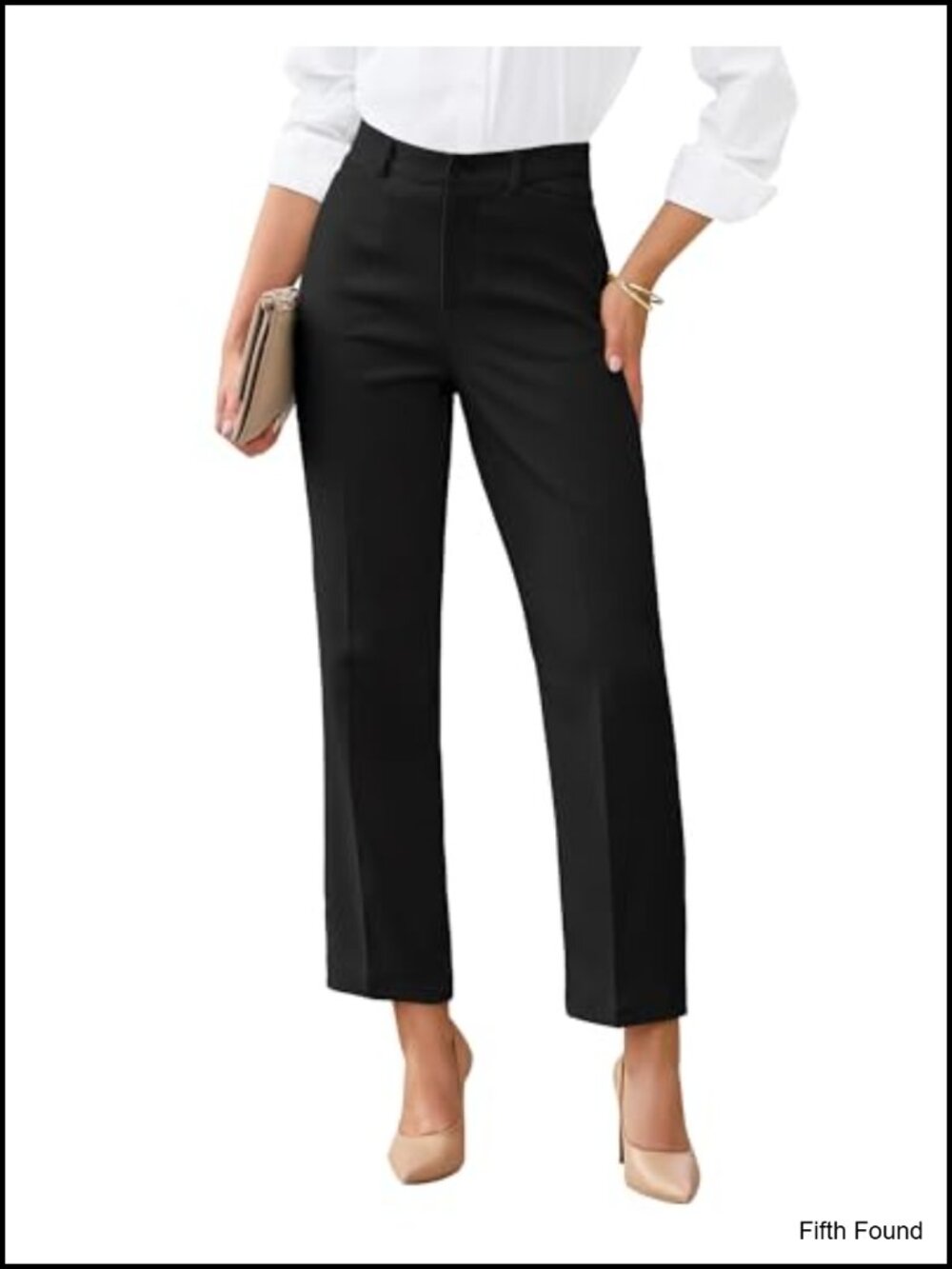 High Rise Straight Leg Ankle Pants Business Casual Trousers with Pockets